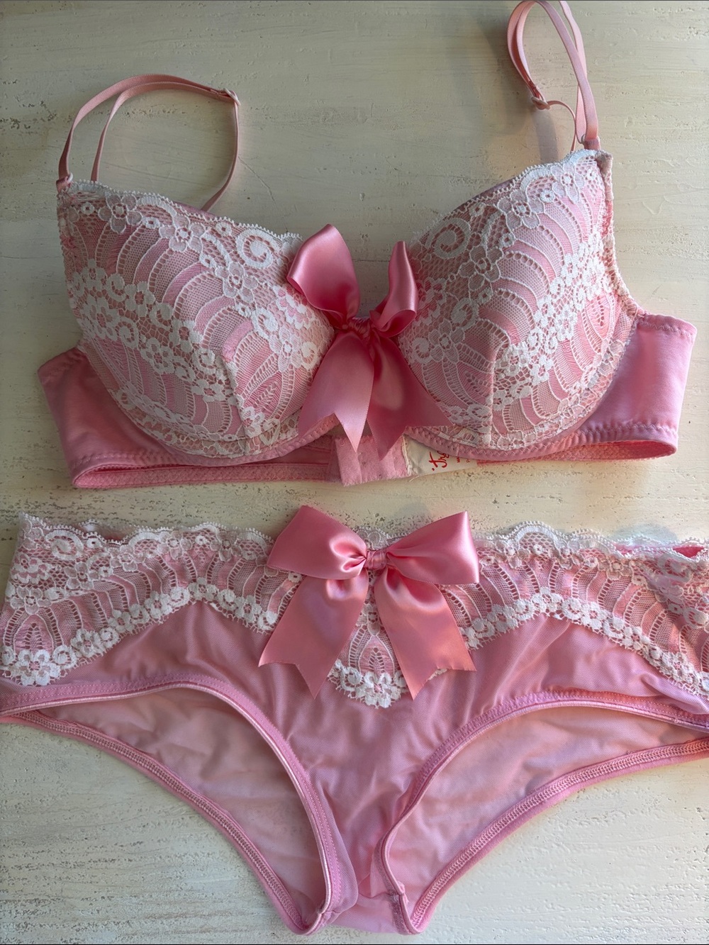Trashy Lingerie Pink Lace Bow Bra & Brief Set - Women's Intimates